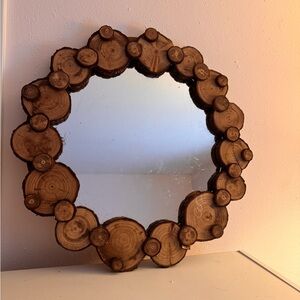 Natural Wood Slice Decorative Wall Mirror
